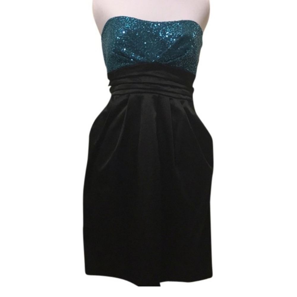 Ruby Rox size 7 mini black and teal dress